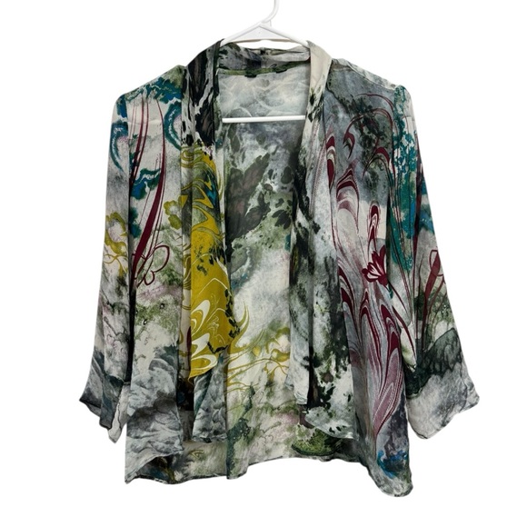 Citron Santa Monica Size S/M Silk Boho Artsy Cardigan Multicolor Cascading Open - Picture 1 of 6